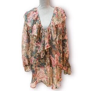 Vintage VICTORIA'S SECRET Gold Label Sheer Floral Poet's Blouse Nightie SBTB 90s